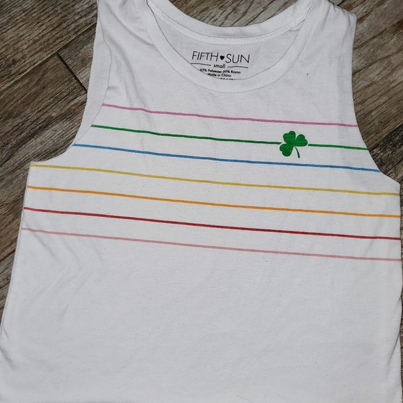 SEMI CROPPED RAINBOW STRIPES TANK SM EUC SEE MEASUREMENTS - Picture 2 of 6